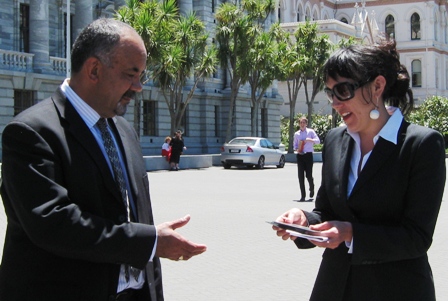 Claire presented the MPs with copies of the 'Maori and the UN' DVD